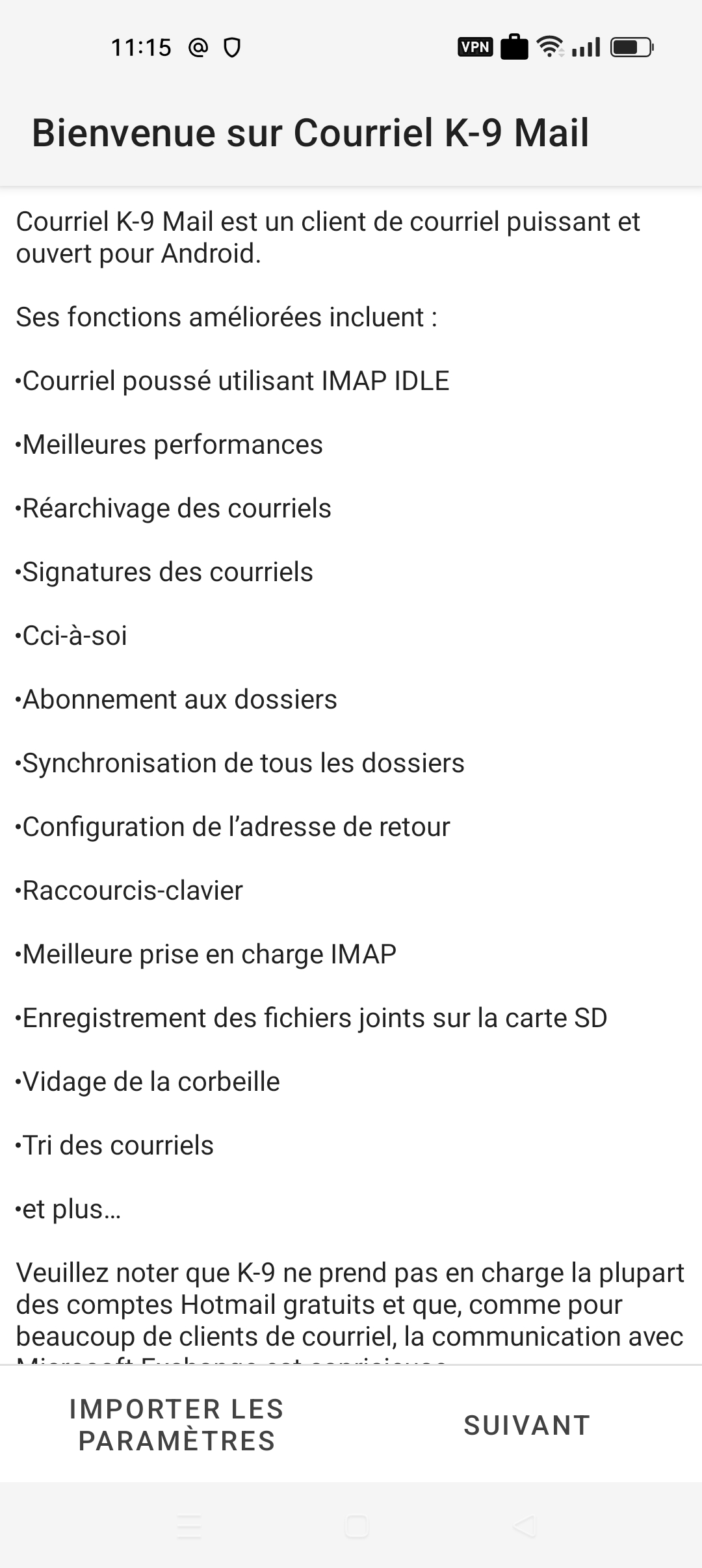 Fenêtre de bienvenue